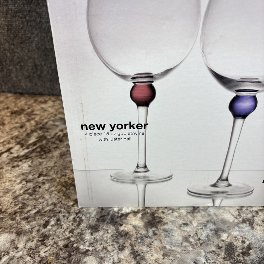 Vtg~Circleware~New Yorker~3-Piece~15 oz Wine Goblets w/Luster Ball~NIB - Picture 2 of 4